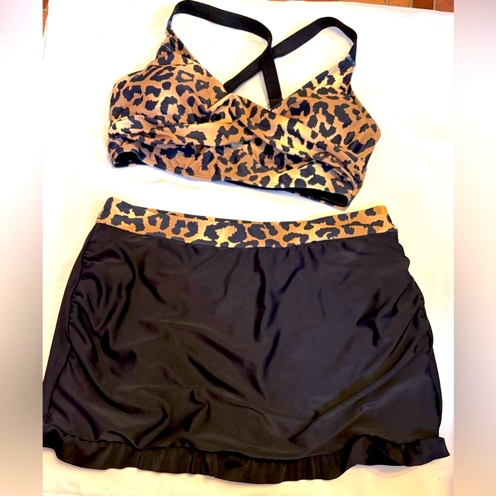 Leopard Print Bikini with Black Skirt